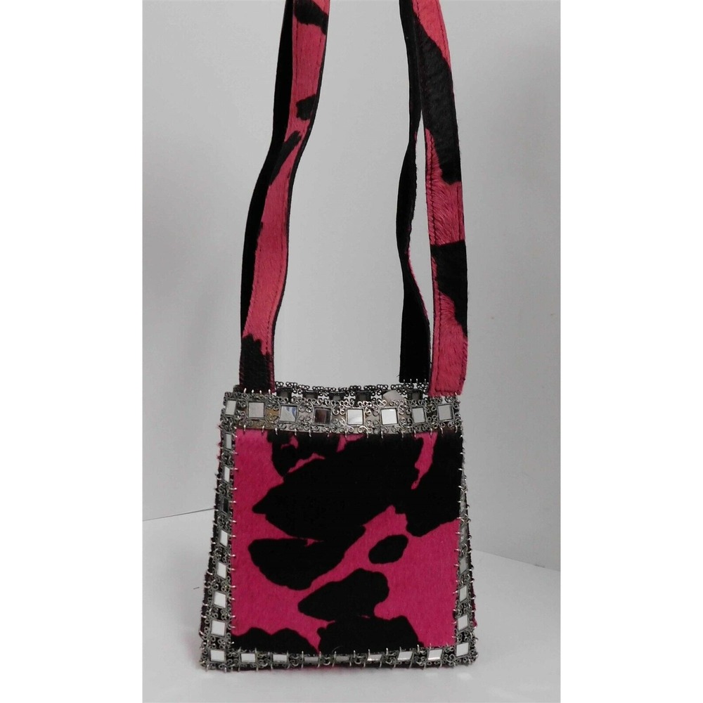 Clara Studio for Asymmetry Pink Black Calf Hair Ornate Shoulder Deco‎ Bag 1994